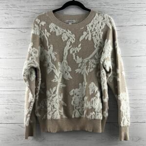 Gemma + Jane Tan and Cream Floral Crew Neck Sweater Size L
